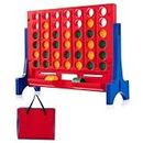 COSTWAY Giant 4 in a Row Game with Storage Carry Bag, Jumbo 4-to-Score Game with Chess, Quick Release Slider for Kids Adults, Indoor Outdoor Backyard, Free-Standing/Wall-mounting (Blue&Red)