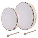 DRERIO 2 Pcs Hand Drum Percussion Wooden Frame Drum Set 10 Inch & 8 Inch with Stick Toddler Drum Handheld Drum Ocean Drum Shaman Drum for Party Kids Dance & Song Accompaniment