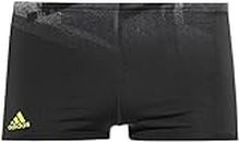 adidas Men's 3-Stripes Print Swim Boxer, Black/Semi Solar Yellow, 12 Size