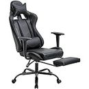 Office Chair PC Gaming Chair Ergonomic Desk Chair Executive PU Leather Computer Chair Lumbar Support with Footrest Modern Task Rolling Swivel Racing Chair for Women&Men, Black