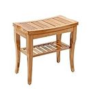 SogesHome Shower Bench with Shelf Shower Stool Bathroom Stool with Storage Bamboo Shower Seat with Foot Stool, Water Proof, Teak, NSDCA-KS-HSJ-04-1
