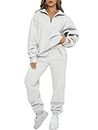 AUTOMET Womens 2 Piece Outfits Long Sleeve Sweatsuits Sets Half Zip Sweatshirts with Joggers Sweatpants, Grey, Small