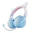 RGB Cute Cat Ears Bluetooth Wireless Headphone with Mic Can Control LED Kid Girl Stereo Music Helmet Phone Headset Gift Blue