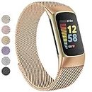 Meliya Metal Band Compatible with Fitbit Charge 5 Bands for Women Men, Stainless Steel Mesh Loop Adjustable Magnetic Wristband Strap Replacement for Fitbit Charge 5 Advanced Fitness & Health Tracker (Rose Gold)