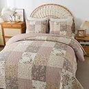 SLPR Secret Garden 3-Piece Patchwork Cotton Bedding Quilt Set - Queen with 2 Shams | Floral Country Quilted Bedspread