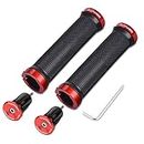 TOPCABIN Bicycle Grips,Double Lock on Locking Bicycle Handlebar Grips Rubber Comfortable Bike Grips for Bicycle Mountain BMX ((Aluminum Lock Plug) Red 1 Pair)