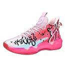 PINNKL Men's High-Top Basketball Shoes, Neutral Fluorescent Basketball Shoes, Pink Basketball Shoes, Graffiti Style (7,Red,Male,US Footwear Size System,Numeric)