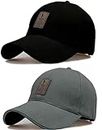 SELLORIA Brand Soft Cotton Adjustable Unisex Cap for Men and Women Freesize Baseball Caps (Pack of 2) (Gray,Black)