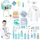 deAO Kids Role Play Dentist, Surgeon & Vet Medical 30 Piece Kit with Light and Sound Including Electronic Stethoscope, Lab Coat Cap & Play Medical Equipment (Blue)