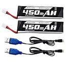Blomiky 2 Pack 3.8V 450mAh Lipo Battery with PH2.0 Plug and Charger Cable Compatible with Free Style RC Quadcopter / F4 Battery 2