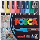 Posca Full Set of 8 Acrylic Paint Pens with Reversible Fine Point Pen Tips, Posca Pens are Acrylic Paint Markers for Rock Painting, Fabric, Glass Paint, Metal Paint, and Graffiti