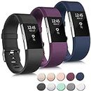 3 Pack Sport Bands Compatible with Fitbit Charge 2 Bands Women Men, Adjustable Replacement Strap Wristbands for Fitbit Charge 2 HR Small Large (Small, Black/Purple/Navy Blue)