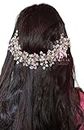 Samyak Crystal Pearl Hair Tiara Vine Hair Headband Headdress Hair Jewellery For Women | Hair Pin | Bun | Hair Accessory For Bridal Wedding Bridesmaid, Pink, Pack of 1
