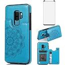 Asuwish Phone Case for Samsung Galaxy S9 Plus with Tempered Glass Screen Protector and Wallet Cover Leather Flip Credit Card Holder Stand Cell Accessories S9+ 9S 9+ S 9 9plus S9plus Women Men Blue