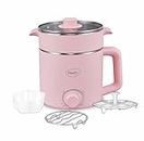 Pigeon by Stovekraft Swift Plus Multi-Cook Kettle 1.5L, with Stainless Steel Steamer, Egg Rack - Pink | Black | Double Layered | Food Grade Stainless Steel Inner wall | Glass Lid | Auto Shut-off