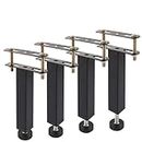 JMIATRY Set of 4 Adjustable Bed Feet, 180 x 30 mm Feet for Furniture, Black Furniture Legs for Bed, Cupboard
