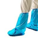 Yzurbu 50 Pcs (25 Pairs) Disposable Shoe Covers, Non-Slip Plastic Blue Long Thickened Waterproof Rain Shoes and Boots Covers for Indoor and Outdoor (Large Size - Up to US Men's 11 & US Women's 13)