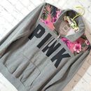 Pink Victoria's Secret Tops | 2016 Nwot Victoria's Secret Pink Quarter Zip Tropical Floral Sweatshirt Size Xs | Color: Gray/Pink | Size: Xs