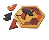 KINGZHUO Hexagon Tangram Classic Chinese Handmade Wooden Puzzle for Children and Adults & Brain Teaser Disentanglement Puzzles