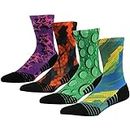 HUSO Crazy Fun Color Athletic Socks, Gifts for Her, Unisex Cycling & Basketball Ventilation Wild Crew Sports Training Causal Wicking Mtb Socks 4 Pairs（Multicolor, L/XL