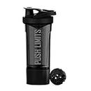 Artoid Mode Black Inspirational Fitness Workout Sports Protein Shaker Bottle 720ml, Dual Mixing Technology with Shaker Balls & Mixing Grids Included, Twist and Lock Protein Box Storage Included