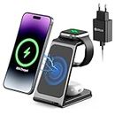 3-in-1 Wireless Charger, 15 W Charging Station Apple Watch and iPhone Inductive Wireless Charger for iPhone 15 14 13 12 11 Pro Max/Mini/XS/XR/8 Samsung, Apple Watch Series AirPods Pro (Black)