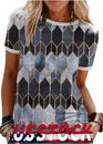 ORQ GEOMETRIC PATTEN PATCHWORK SHORT-SLEEVED T-SHIRT WOMENT TOPS CASUAL CLOTHES