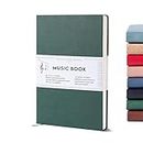 Beechmore Books Manuscript Paper Notebook - A4, Green | Premium 10-Staff Music Book Hardcover Vegan Leather 120gsm Paper Professional Staves Pad | Presentation Gift Box for Christmas Stocking Fillers