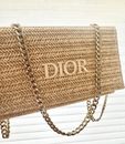 Christian Dior Novelty Clutch Pouch Rattan Straw Beige 2023 -converted Pouch