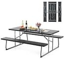 Giantex Folding Picnic Table - 6 FT Outdoor Table Bench Set for 8 Persons w/All-Weather HDPE Tabletop, Metal Leg, Umbrella Hole, Large Outside Dining Table for Patio Garden Yard Poolside (Black)