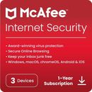 McAfee Internet Security 2024 3 dispositivos 1 año antivirus 5 minutos entrega de correo electrónico
