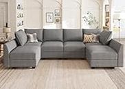 HONBAY Modular Sectional Sofa U Shaped Sectional Modular Sofa with Storage Convertible Modular Sectional Couch for Living Room, Grey