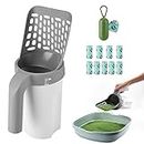 Cat Litter Scooper with Holder, Cat Litter Shovel with Waste Can and Refill 135 Bags(9 Boxes of 15 Bags), Large Capacity Cat Scooper Portable Litter Shovel, Cat Litter Sifter Scoop System with Bags