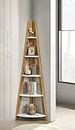 DeckUp Plank TIVA Engineered Wood Corner Ladder Book Shelf (Wotan Oak & White, Matte Finish)