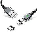 T Tersely Magnetic Charger Cable, 2in1 QC3.0 Quick Charge 1M USB Cable Micro USB Type C Charging for Samsung Galaxy Fold/Flip 4 3, S22 S21 S20 Note 20 Ultra/Plus, Google Pixel 6a/6/7 Pro