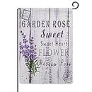 Garden Rose Sweet Heart Flowers Decorative Garden Flag for Farm House Outside Retro Wood Board Flowers Double Sided Flags for Outdoor,Farmhouse,Yard, Home 12×18 Inch