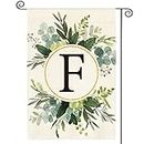 AVOIN colorlife Monogram Letter F Floral Garden Flag 12x18 Inch Double Sided Outside, Family Last Name Initial Yard Outdoor Decoration