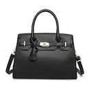 Womens Leather Satchel Bags 12.2 * 5.9 * 9.8in Medium Shoulder Bag Top Handle Handbags Ladies Designer Purses, Black