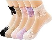 PinKit Women's 5 Pairs Ultra-Thin Transparent Lace Elastic Short Ankle Socks- Pack of 5 Pairs (Any 5 colors)