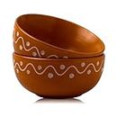 CLAYBENDER Ceramic Handcrafted Matte Brown Design Bowl Set Mughal Dal Katori, Bowls for Vegetable, Cereals, Small Serving Bowl for Home Kitchen Dining Table 180 Ml (Set of 2)