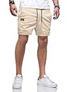 JMIERR Shorts Men Casual - Cotton Drawstring Summer Beach Stretch Twill Chino Golf Dress Shorts with Pockets Elastic Waist, L, A1 Beige