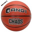 AND1 Chaos 27.5 Basketball : Youth Sized Rubber Streetball for Indoor and Outdoor Use, Deep Channel Construction and Durability, Ideal for Boys and Girls Ages 9-11, Includes 10” Pump