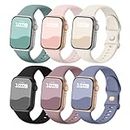 Sport Bands Compatible with Apple Watch Band 38mm 40mm 41mm 42mm 44mm 45mm 49mm, Soft Silicone Sport Strap Wristbands for iWatch Ultra 2, Ultra, Series 9 8 7 6 5 4 3 2 1 SE Women Men, 6 Pack