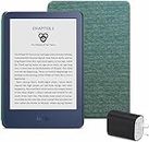 Kindle Essentials Bundle including Kindle (2022 release) - Black, Amazon Fabric Cover - Dark Emerald, and Power Adaptor