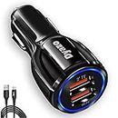Dyazo 2 Port 12V Fast Car Charger Charging Adapter Compatible for Qualcomm 3.0,Samsung Galaxy,S10 Plus/S10/S20 /S9 Plus/S8/S8/Note 10 Plus/Note 8/9/A20,LG & More Mobile Phones Free Type C Cable-Black