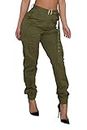 Women's Camo Cargo Trousers Pants Military Army Combat Camouflage Fashion Pants (Green, M)