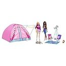 Barbie Cosa de Dos Malibu y Brooklyn con Carpa de Camping Dos muñecas con Tienda de campaña y 20 Accesorios, Juguete de Regalo +3 años (Mattel HGC18)