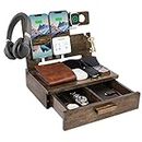 ZAPUVO Gifts for Dad Fathers Day from Daughter Son, Wood Phone Docking Station with Drawer Nightstand Organizer for Men, Husband Anniversary Birthday Gifts Ideas from Wife, Cool Gadgets for Him