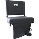 BRAWNTIDE Wide Stadium Seat Chair - Extra Thick Cushion, Portable, Light, Ideal for Back Support, Sporting Events, Includes 2 Bleacher Hooks, Shoulder Strap, 3 Storage Pockets (Black, 1 Pack)