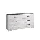 Prepac Rustic Ridge Farmhouse 6-Drawer Chest of Drawers for Bedroom, Wooden Bedroom Drawer Dresser with 6 Storage Drawers, 18.25in x 53.25in x 28.5in, Washed White, ADBR-1606-1